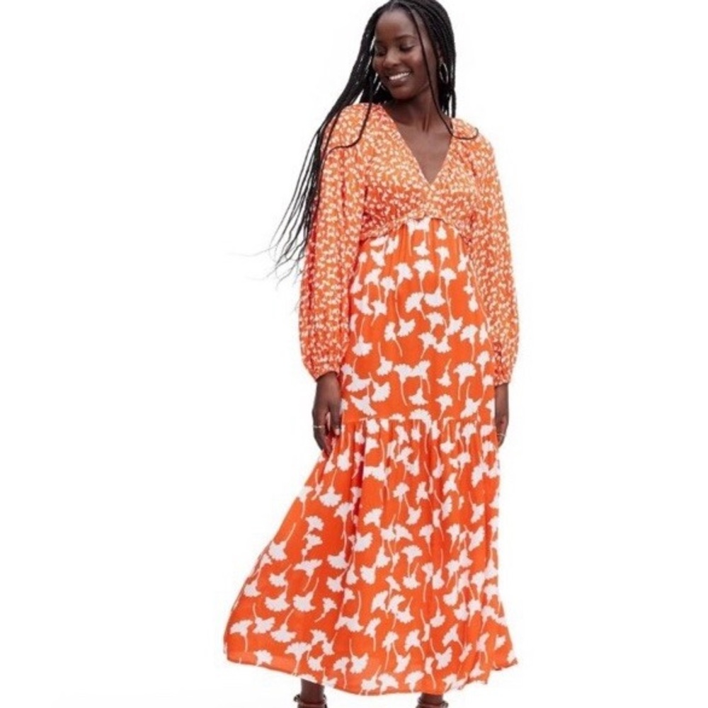 Diane Von Furstenberg for Target V Neck Gingko Long Sleeve Dress cherry tomato